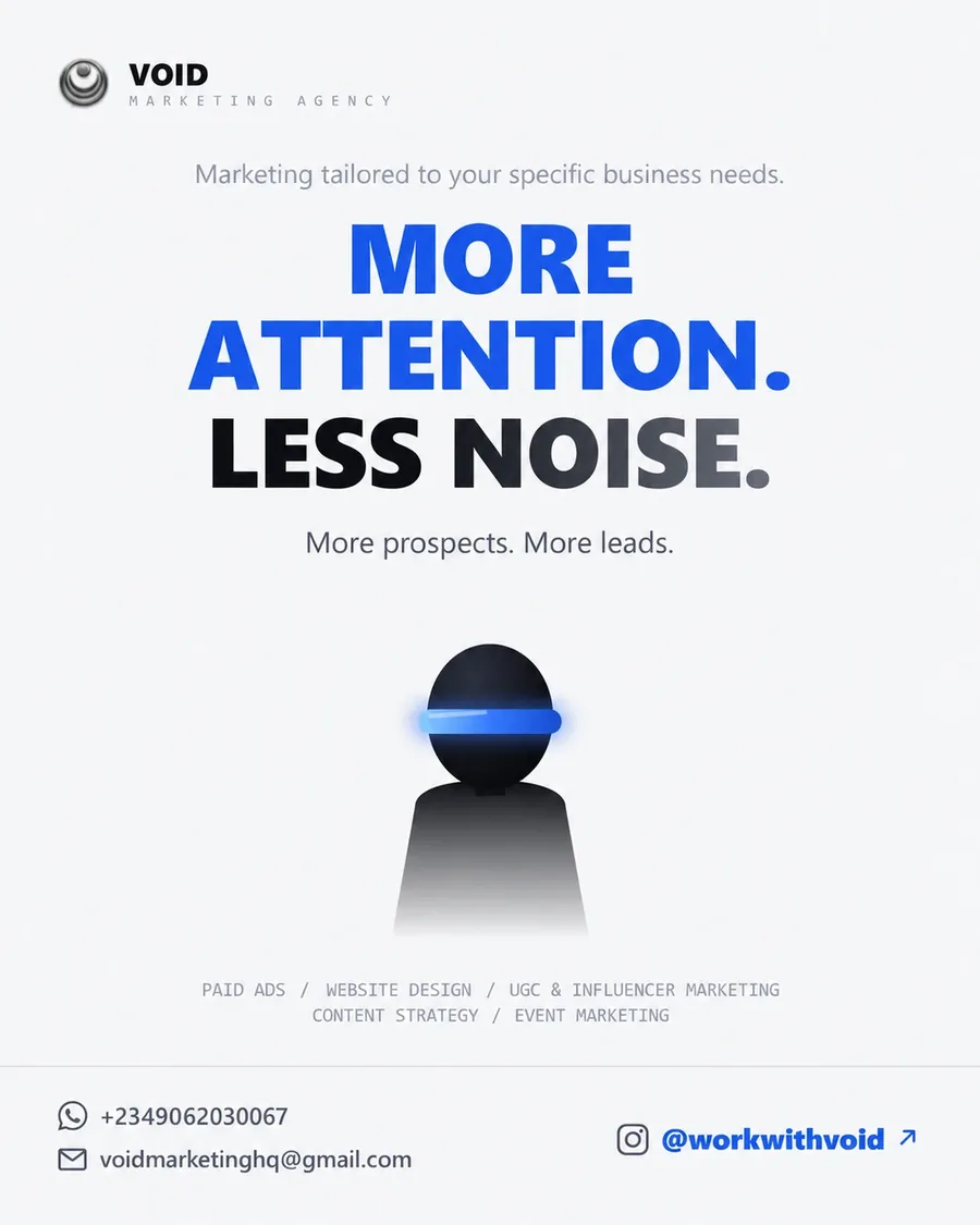 VOID launch poster on white: “More attention. Less noise.”